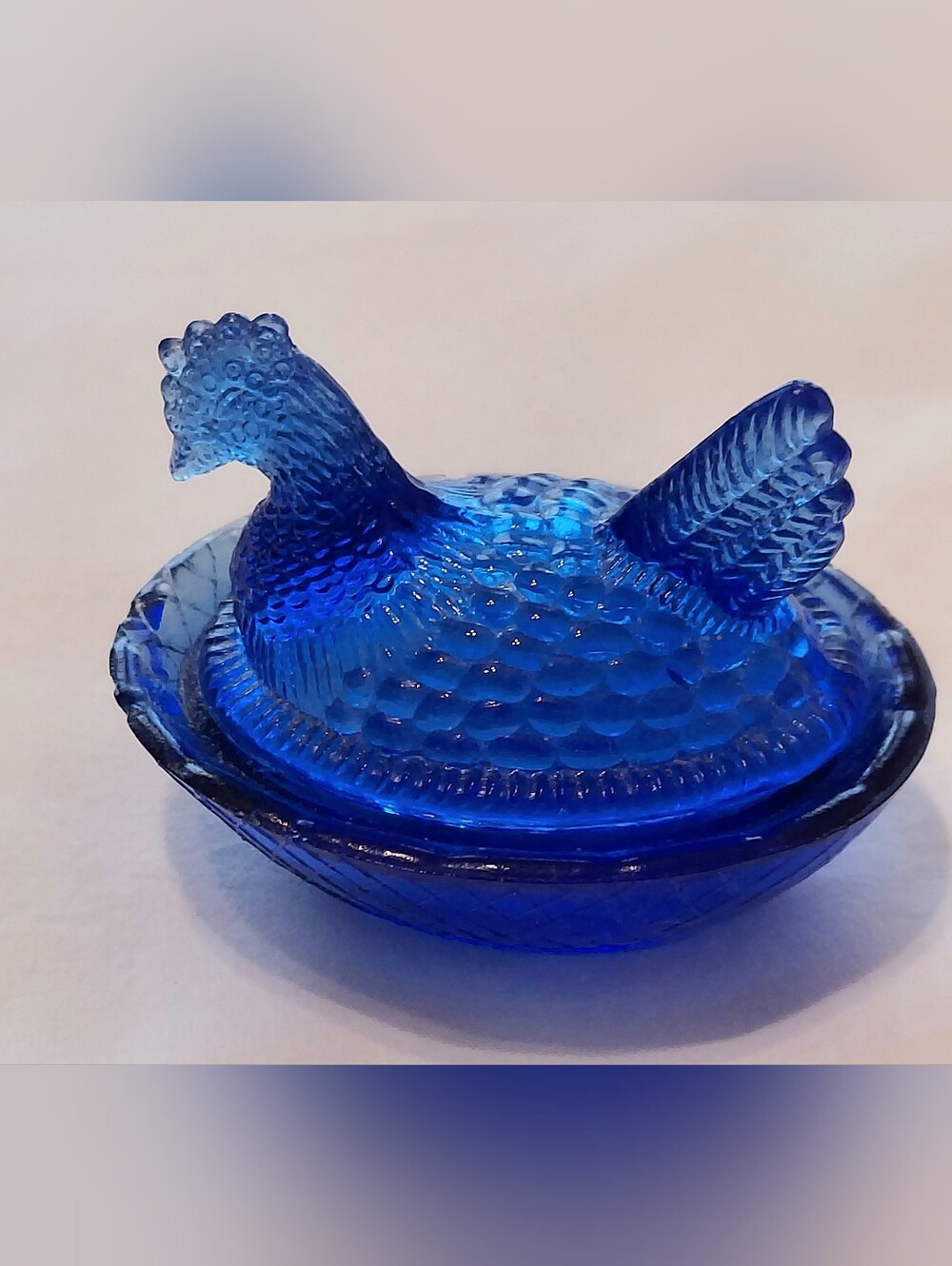 Vintage Cobalt Blue Glass Mini Hen on Nest Decorative Dish, Farmhouse Decor,2 Pc